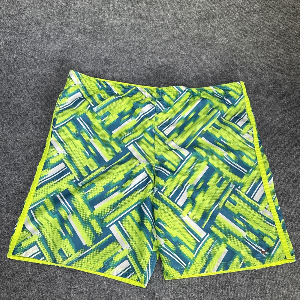 Nike Board Shorts Green Geometric Swim Trunks Men L Mesh Lined Surf Better World